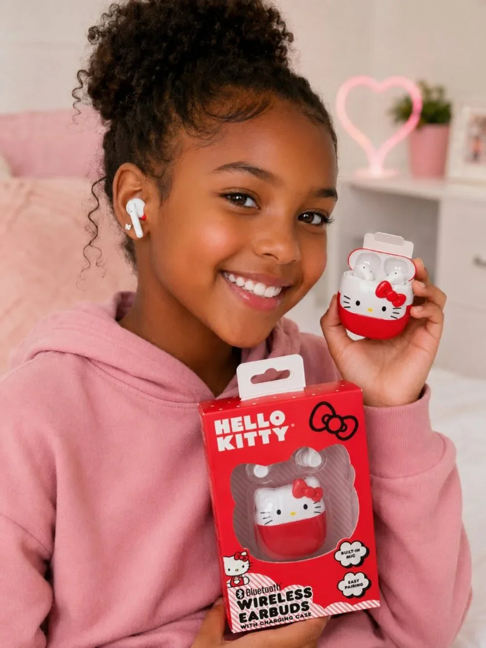 Hello Kitty Bluetooth Wireless Earbuds with Charging Case Red